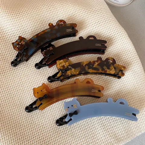 Französisch Elegant Katze Form Acetat Bananen-Clip Haarklammer Für Damen Hoher Pferdeschwanz Vertikale Clip Handgefertigt Haarschmuck