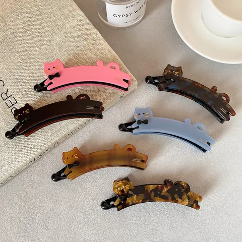 Französisch Elegant Katze Form Acetat Bananen-Clip Haarklammer Für Damen Hoher Pferdeschwanz Vertikale Clip Handgefertigt Haarschmuck
