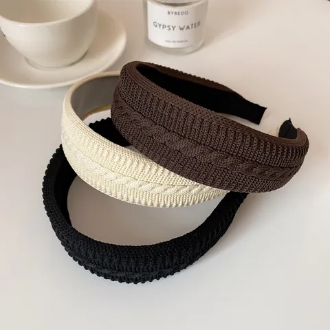 Retro Cable Knit Braided Headband For Women Solid Color Thick Woolen Yarn Hair Band Simple Soft Handmade Hair Accessories