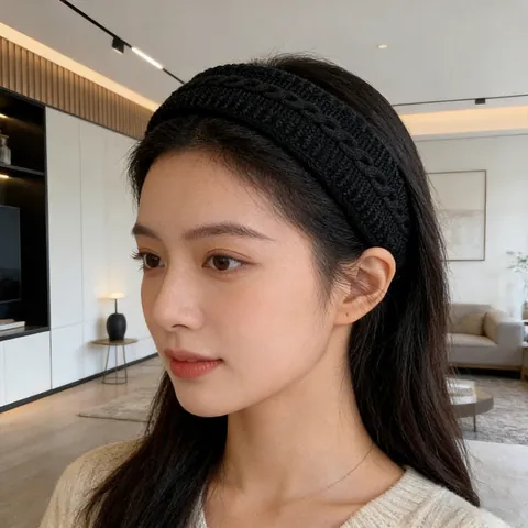 Retro Cable Knit Braided Headband For Women Solid Color Thick Woolen Yarn Hair Band Simple Soft Handmade Hair Accessories