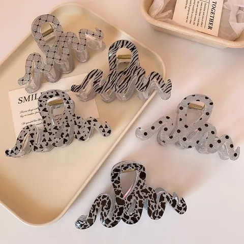 Pinza per Capelli Vintage a Onda Grande in Resina Acrilica con Glitter Leopardato Zebra Cuore Accessori per Capelli Donna