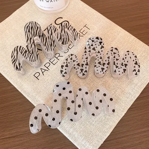 Vintage Wellen Acryl Haarklammer Für Damen Große Glitzer Harz Haargreifer Herz Leopard Punktemuster Haarschmuck