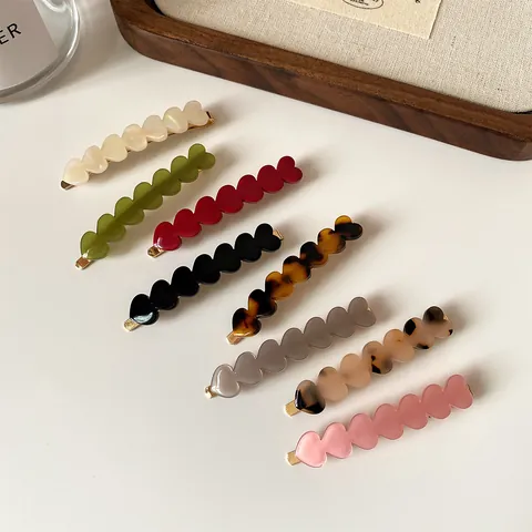 Pinza de Pelo Mujer Dulce Forma de Corazón Acetato Resina Vintage Corazón Ondulado Clip Lateral Accesorios para el Cabello