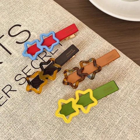 Fermagli per Capelli a Stella in Acetato da Donna Fatti a Mano Francia Pentagramma Cavo Clip Laterali a Becco d'Anatra Accessori Quotidiani