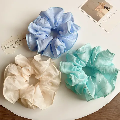 Oversized Scrunchies Korean Style Satin Fabric Hair Ties Solid Candy Color Large Elastic Hair Bands Daily Hair Accessories
