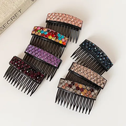 Elegant Geometric Full Rhinestone Hair Comb Korean Style Shimmering Insert Hairpin Styling Tool For Women Daily Banquet Hair Accessory