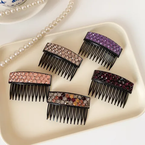 Elegant Geometric Full Rhinestone Hair Comb Korean Style Shimmering Insert Hairpin Styling Tool For Women Daily Banquet Hair Accessory