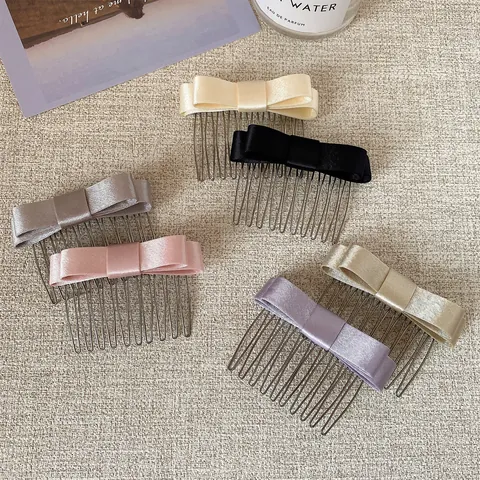 Elegant Satin Bow Hair Comb For Women Korean Style Double Layered Bowknot Fabric Hair Insert Comb Headpiece Daily Headwear