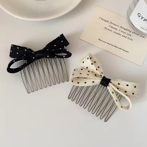 Koreaanse Stijl Polka Dot Strik Haarkam Zoete Stof Metalen Zijkant Haarklem Voor Vrouwen Dagelijks Daten Haaraccessoires