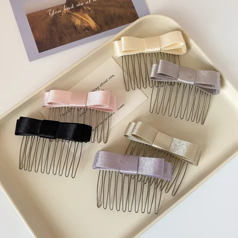 Elegant Satin Bow Hair Comb For Women Korean Style Double Layered Bowknot Fabric Hair Insert Comb Headpiece Daily Headwear