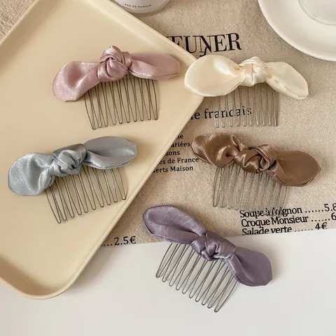 Elegant Satin Bow Hair Comb For Women French Style Twisted Knot Ribbon Hair Fork Accessory For Fixing Stray Hair