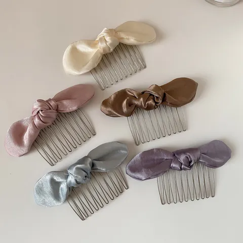 Elegant Satin Bow Hair Comb For Women French Style Twisted Knot Ribbon Hair Fork Accessory For Fixing Stray Hair
