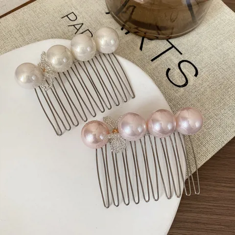 French Elegant Hair Comb With Faux Pearl Rhinestone Bow Metal Teeth Hair Fork Vintage Wedding Hair Accessory For Women
