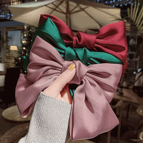 Pinza para el Pelo con Lazo de Satén Extra Grande Elegante Color Sólido Hecha a Mano Horquilla de Satén para Mujer Moda Diaria Accesorios Decorativos