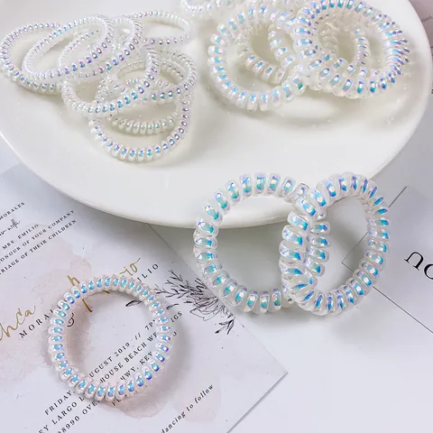 Irisierende Meerjungfrau Telefonkabel Haargummis Für Damen Holographische Spirale Haarbänder Elastische Haarschmuck