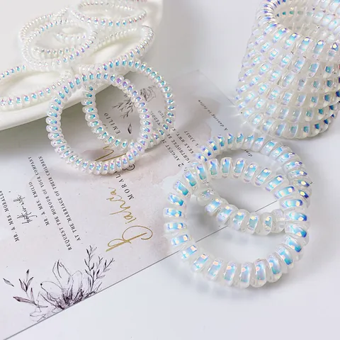 Irisierende Meerjungfrau Telefonkabel Haargummis Für Damen Holographische Spirale Haarbänder Elastische Haarschmuck