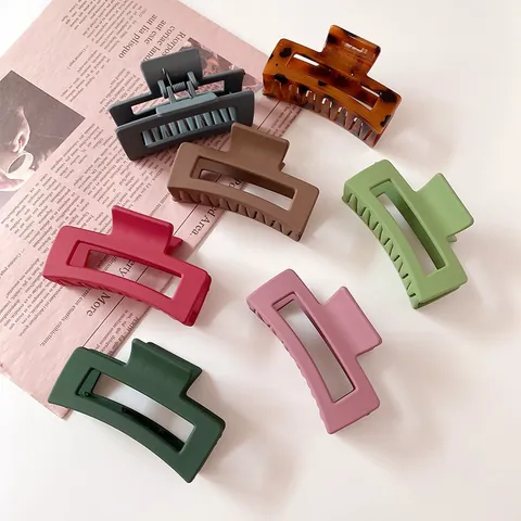 Large Rectangular Matte Hair Claw Clip For Women Nonslip Frosted Geometric Hair Clamp Solid Color Leopard Print Hair Accessory