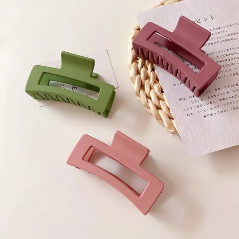 Large Rectangular Matte Hair Claw Clip For Women Nonslip Frosted Geometric Hair Clamp Solid Color Leopard Print Hair Accessory