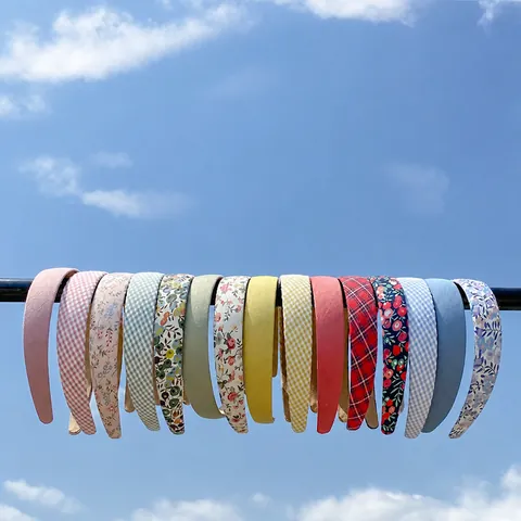 Vintage Floral Checkered Fabric Headband Women Wide Brim Pastoral Style Cloth Wrapped Hair Hoop Versatile Hair Accessories