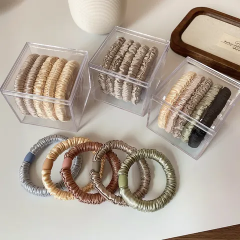 Korean Style Satin Pleated Scrunchies Elastic Hair Ties For Women Elegant Minimalist Solid Color Hair Rope Accessories For Daily Use