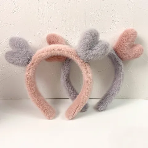 Cute Plush Antler Headband Soft Faux Fur Heart Hair Band For Face Washing Daily Makeup Party Accessories For Women