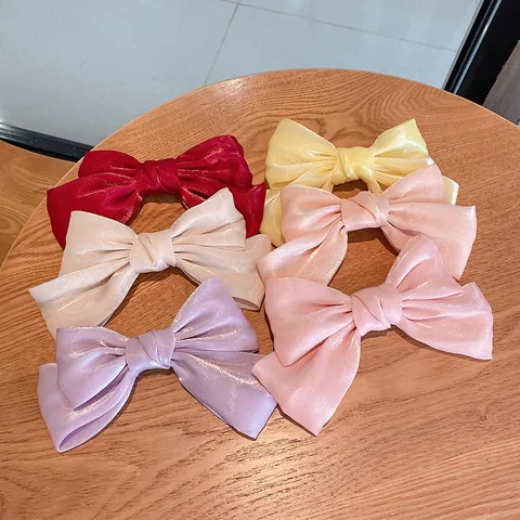 Oversized Satin Bow Hair Clip Korean Style Handmade Spring Top Clip Elegant Large Ribbon Hairpin For Women Accessories
