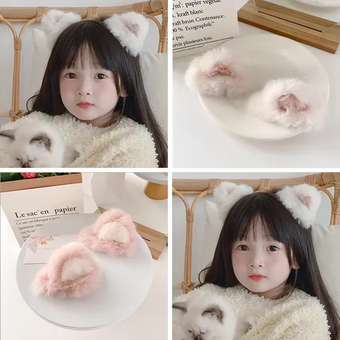 Cute Plush Cat Ear Hair Clips Faux Fur Animal Ear Hairpins Sweet Kawaii Hair Accessories For Women Girls Kids Daily Party