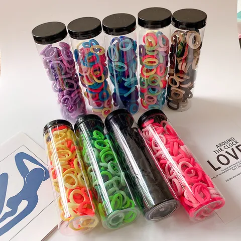Kids Colorful High Elastic Seamless Nylon Hair Ties Jar For Girls Toddler Sweet Macaron Earth Tone Hair Accessories