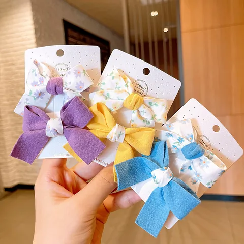Korean Style Kids Hair Clips Knitted Bow Floral Fabric Resin Fruit Hairpins Cute Sweet Girl Hair Accessories Daily Gift