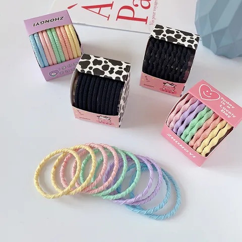 Boxed High Elastic Nylon Hair Ties Set For Women Seamless Ribbed Spiral Hair Bands Durable Ponytail Holder Headwear Accessories