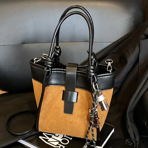 Sac Seau Vintage Color Block Pour Femmes Cuir PU Suède Sac Bandoulière Avec Gland Charme Style Urbain Décontracté