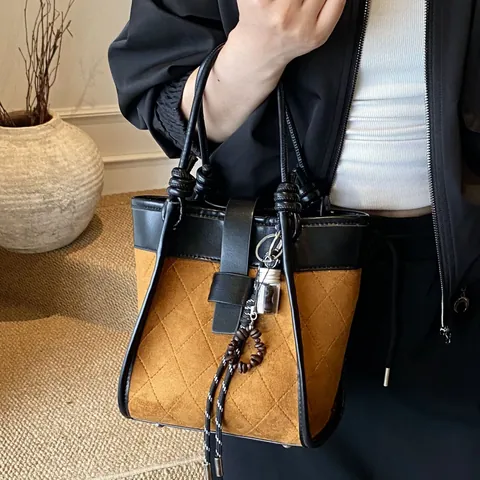 Sac Seau Vintage Color Block Pour Femmes Cuir PU Suède Sac Bandoulière Avec Gland Charme Style Urbain Décontracté