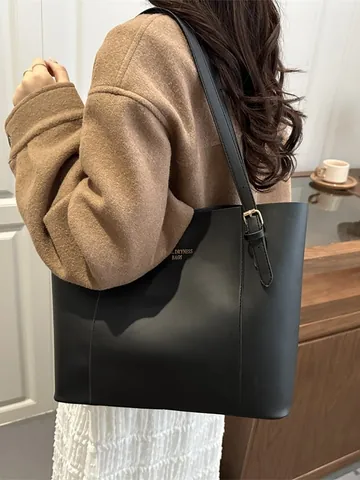Women Large Capacity Tote Bag High Quality PU Leather Shoulder Bag Fashion Color Block Office Commuter Handbag Gold Hardware