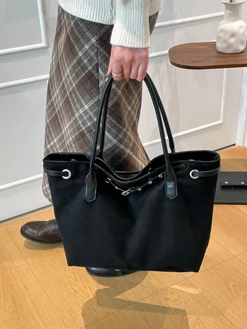 Damen Vintage Wildlederimitat Tragetasche Große Kapazität Pendler Umhängetasche Mit Metallösen Gürtelschnalle Dekor Casual Handtasche