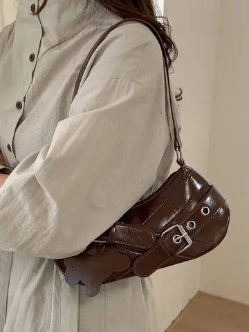 Borsa Sottobraccio in Pelle PU Retrò da Donna Arredamento con Fibbia Y2K Borsa a Tracolla Con Ciondolo a Orso Borsa Vintage