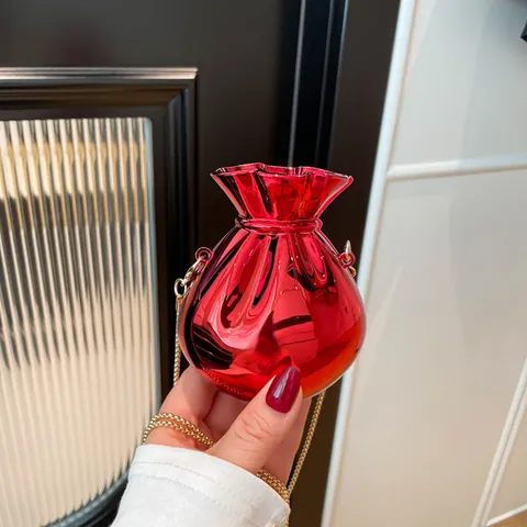 Fashion Candy Shape Mini Evening Bag For Women Metallic Mirror Fortune Bag Drawstring Crossbody Bag With Metal Chain Party Banquet Handbag