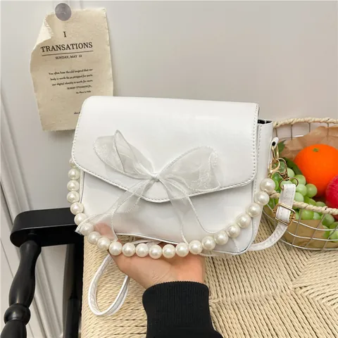 Dames Zoete Strik Kunstparel Handvat Schoudertas Elegant Synthetisch Leer Crossbody Handtas Voor Dagelijks Feest Daten Mode Tas