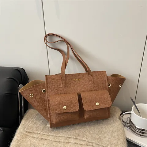 Damen Lychee Muster PU Leder Tote Bag Große Kapazität Unterarmtasche Urban Minimalist Doppeltasche Tägliche Schultertasche