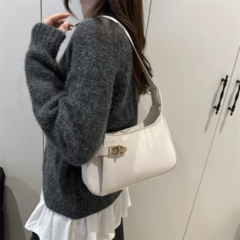 Bolso de Axila Vintage para Mujer Cuero PU Color Sólido Bolso Hobo Con Hebilla Dorada Bolso de Hombro de Moda para Oficina Diario