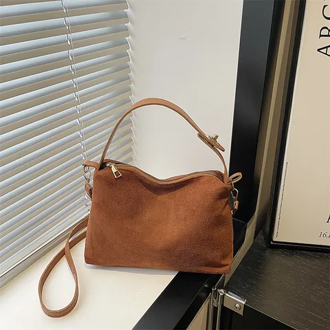Borsa a Mano Vintage in Pelle Scamosciata da Donna Borsa a Spalla Retrò Opaca Borsa Sottobraccio Borsa a Tracolla Con Tracolla Regolabile
