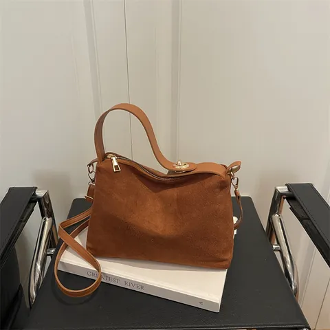 Borsa a Mano Vintage in Pelle Scamosciata da Donna Borsa a Spalla Retrò Opaca Borsa Sottobraccio Borsa a Tracolla Con Tracolla Regolabile