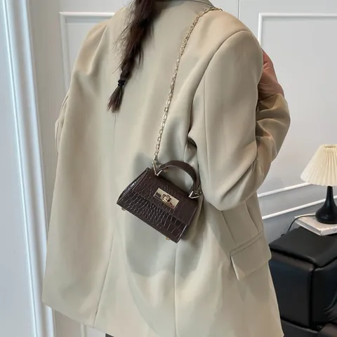 Mini Alligator Embossed PU Leather Handbag For Women Vintage Small Square Crossbody Bag With Gold Chain Strap Retro Shoulder Bag