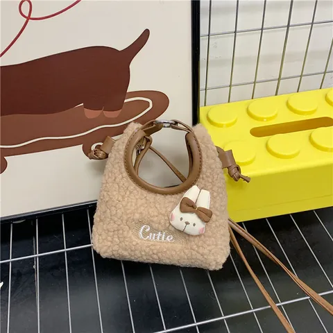 Süße Plüsch Hase Umhängetasche Für Damen Mädchen Stickerei Teddy-Fleece Kleine Schultertasche Mit Magnetverschluss Handtasche