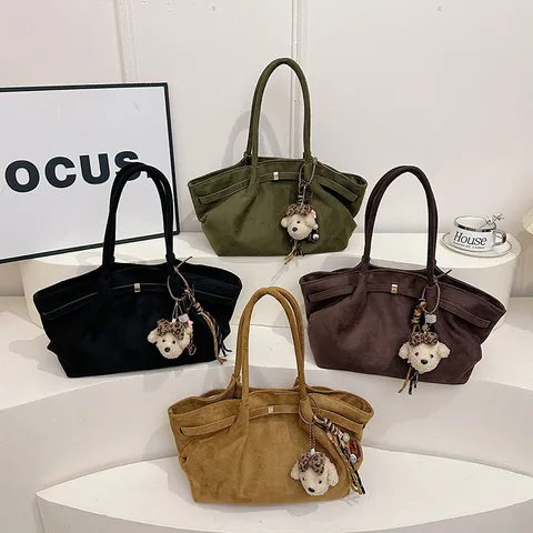 Γυναικείο Tote Tsanta Megalis Horitikotitas Fthinoporo Himona Casual Suede Tsanta Omou Chic Handbag Me Pendentif Arkouda