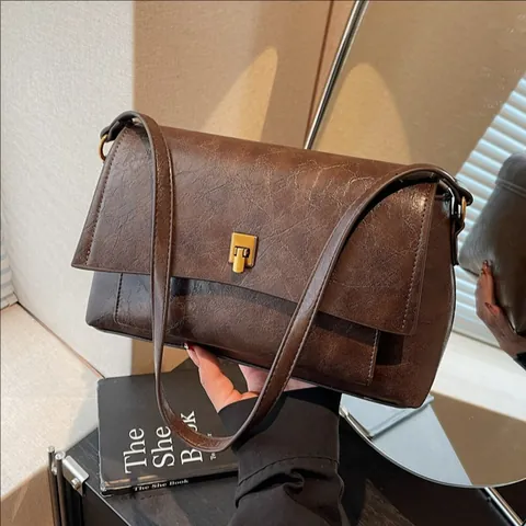 Vintage Oil Wax PU Leather Shoulder Bag For Women Retro Small Square Crossbody Bag Minimalist Underarm Bag Daily Commute Purse
