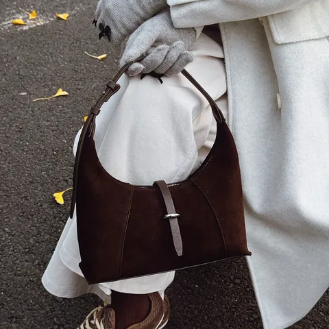 Vintage Suede Frosted Underarm Hobo Bag For Women Large Capacity Minimalist Retro Solid Color Shoulder Bag Adjustable Strap