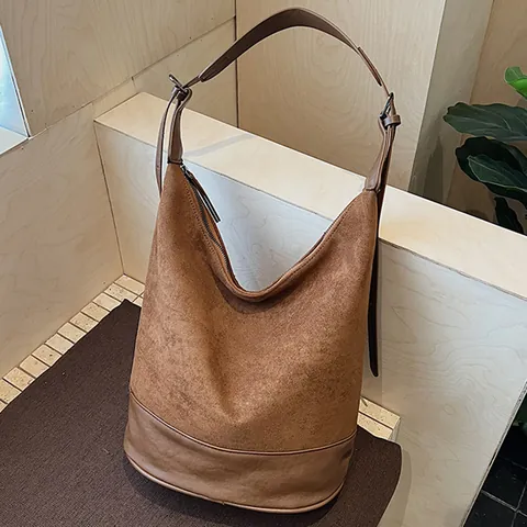 Vintage Women's Large Capacity Hobo Bag Suede PU Leather Patchwork Shoulder Bag Minimalist Commuting Underarm Bag Fashion