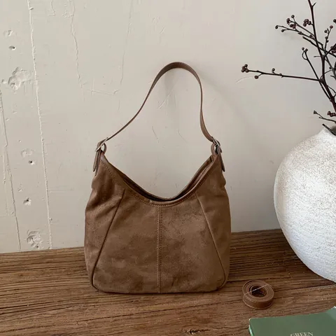 Retro Minimalistische Wildleder Hobo Umhängetasche Für Damen Mattierte Unterarm Knödeltasche Mit Verstellbarem Gurt Reißverschluss Tasche