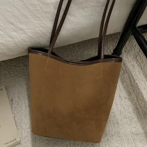 Bolso Tote de Gran Capacidad para Mujer Textura de Gamuza Bolso Bombonera Casual de Moda Bolso de Hombro Urbano Minimalista Con Hebilla Magnética