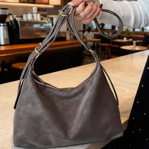 Sac à Épaule Vintage en Suède pour Femme Style Hobo Grande Capacité Sac Fourre-tout Sous le Bras Avec Bandoulière Réglable